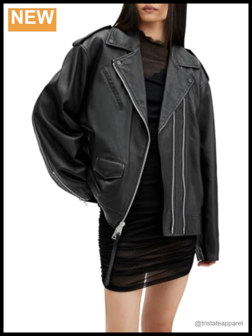 100% Leather Cropped Biker Jacket with Asymmetric Zip